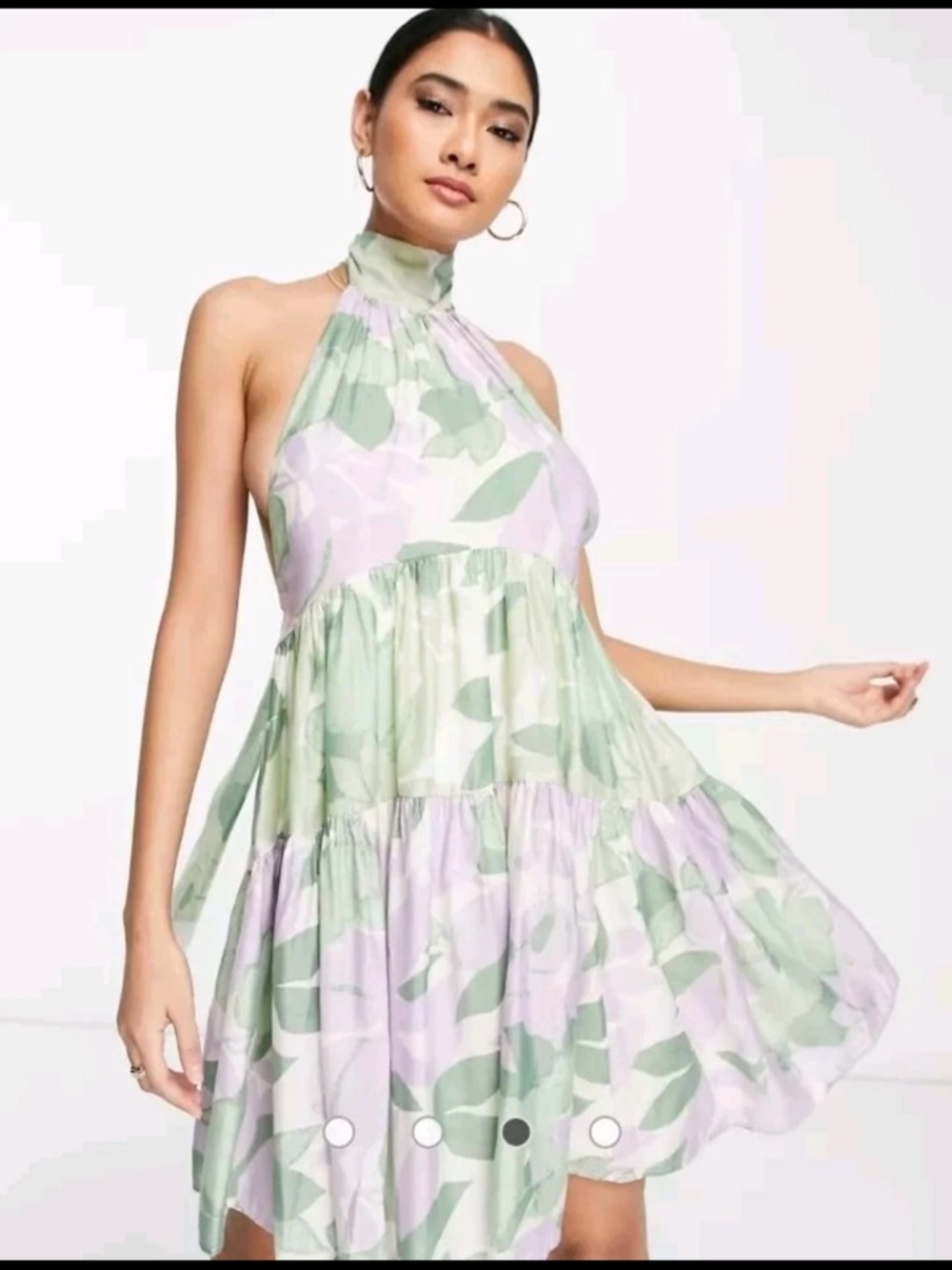 ASOS Pastel Green and Lilac Halter Tiered Mini Dress